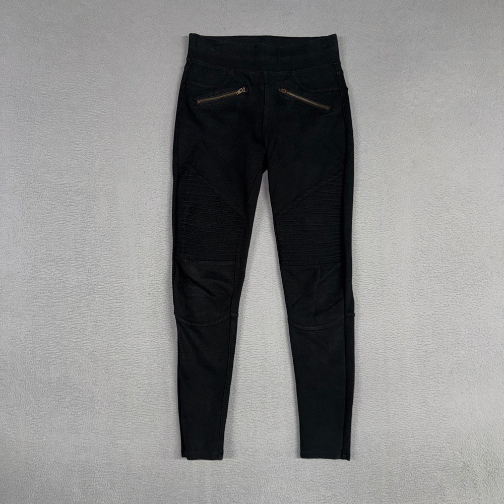 American Eagle Jeans Womens XS Black Jeggings Ribbed Knee Zipper Skinny Ankle